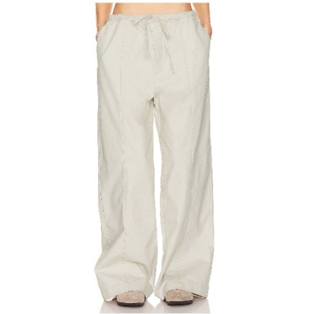 Helsa Workwear Drawcord Pants Cream Wide Leg Trousers Cotton Size Small Revolve